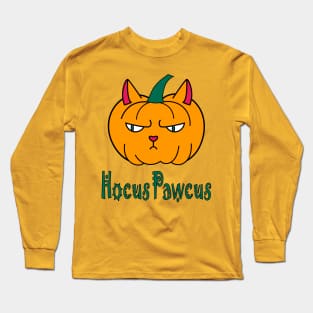 Hocus pawcus Halloween pumpkin cat magic typography Long Sleeve T-Shirt